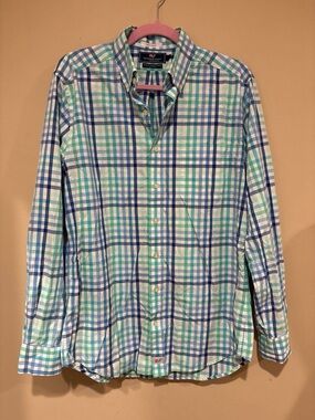 Vineyard Vines Blue and Green Plaid Button-Down Shirt